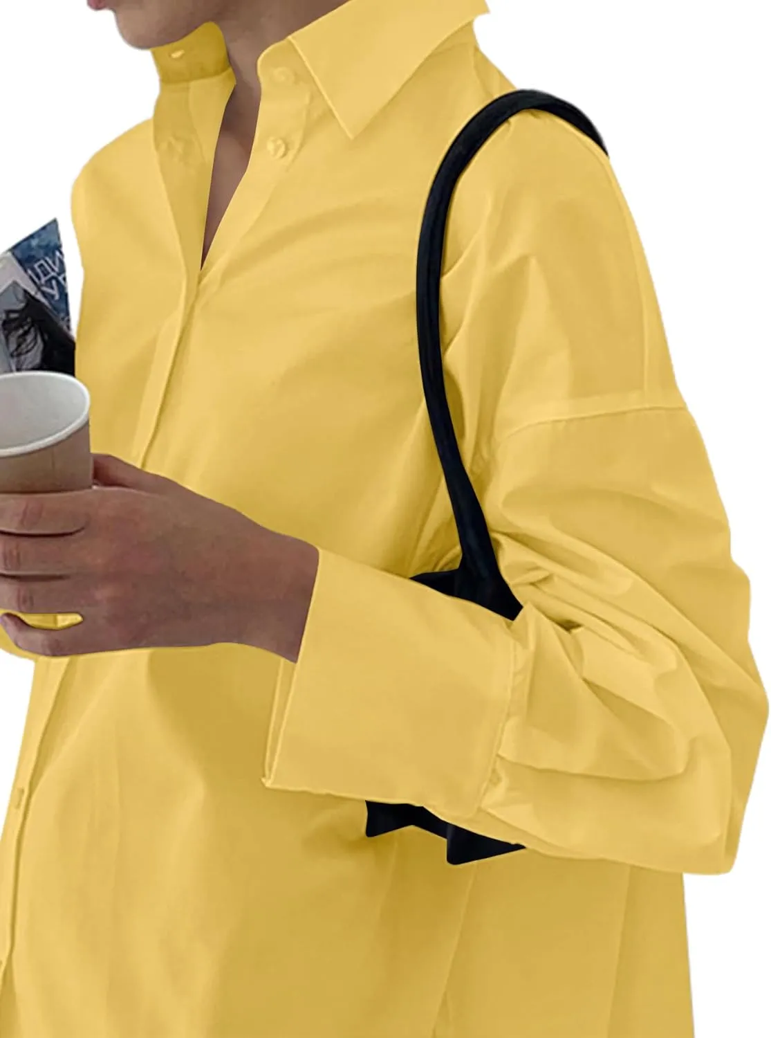 LYANER Women's Casual Shirt Dress Collar V Neck Button Down Loose Long Sleeve Mini Dresses
