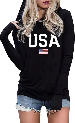 LYEIAO American Flag Fashion Hoodie for Women USA Flag Graphic T-Shirt 4th of July Patriotic Long Sleeve Hoodie Pullover Tops
