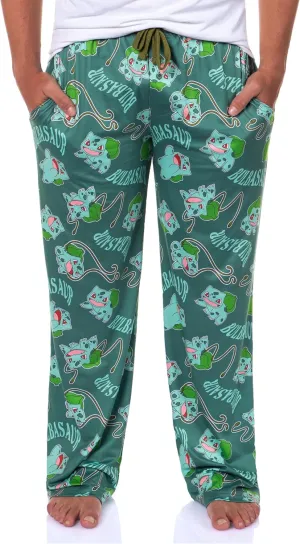 Mad Engine Pokemon Men's Bulbasaur #001 Vine Whip All Over Print Adult Pajama Pants Sleep Lounge Bottoms