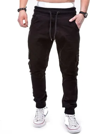 Men Casual Jogger Athletic Slim Fit Long Pant Hip Hop Chino Pocket Trousers Drawstring Outdoor Work Military Tactical Pants (Black,XX-Large)