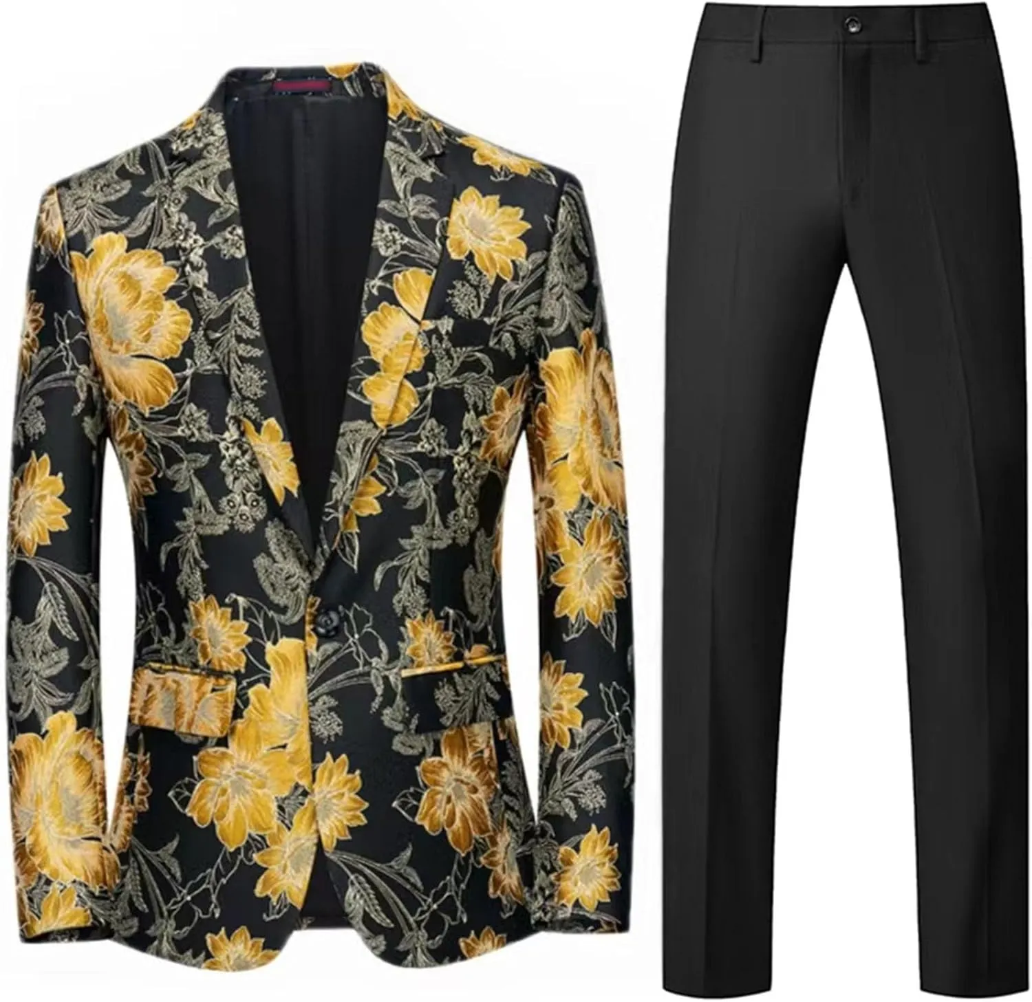 Mens 2 Piece Floral Dress Suit Regular Fit Tuxedo 1 Button Suits Dinner Party Tuxedo Jacket & Pants