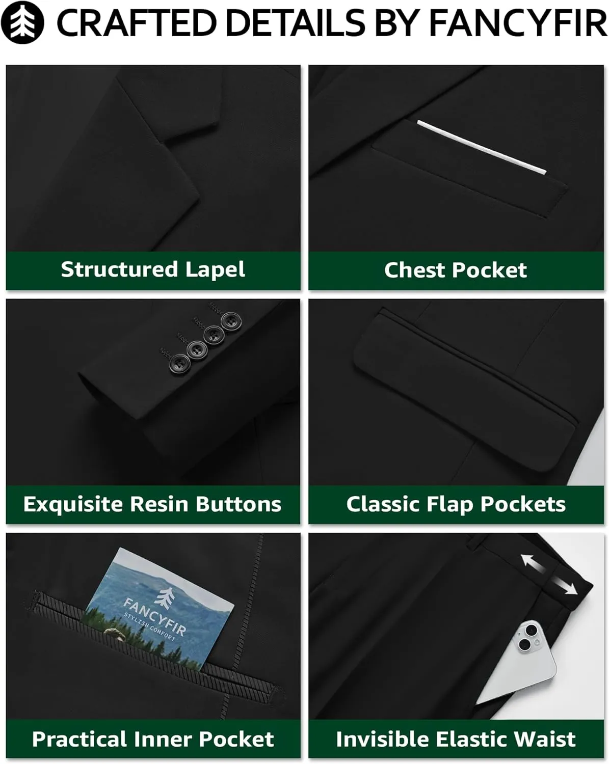 Men's 2 Pieces Slim Fit Suit Set, One Button Solid Jacket Pants for Party, Business, Wedding, Homecoming