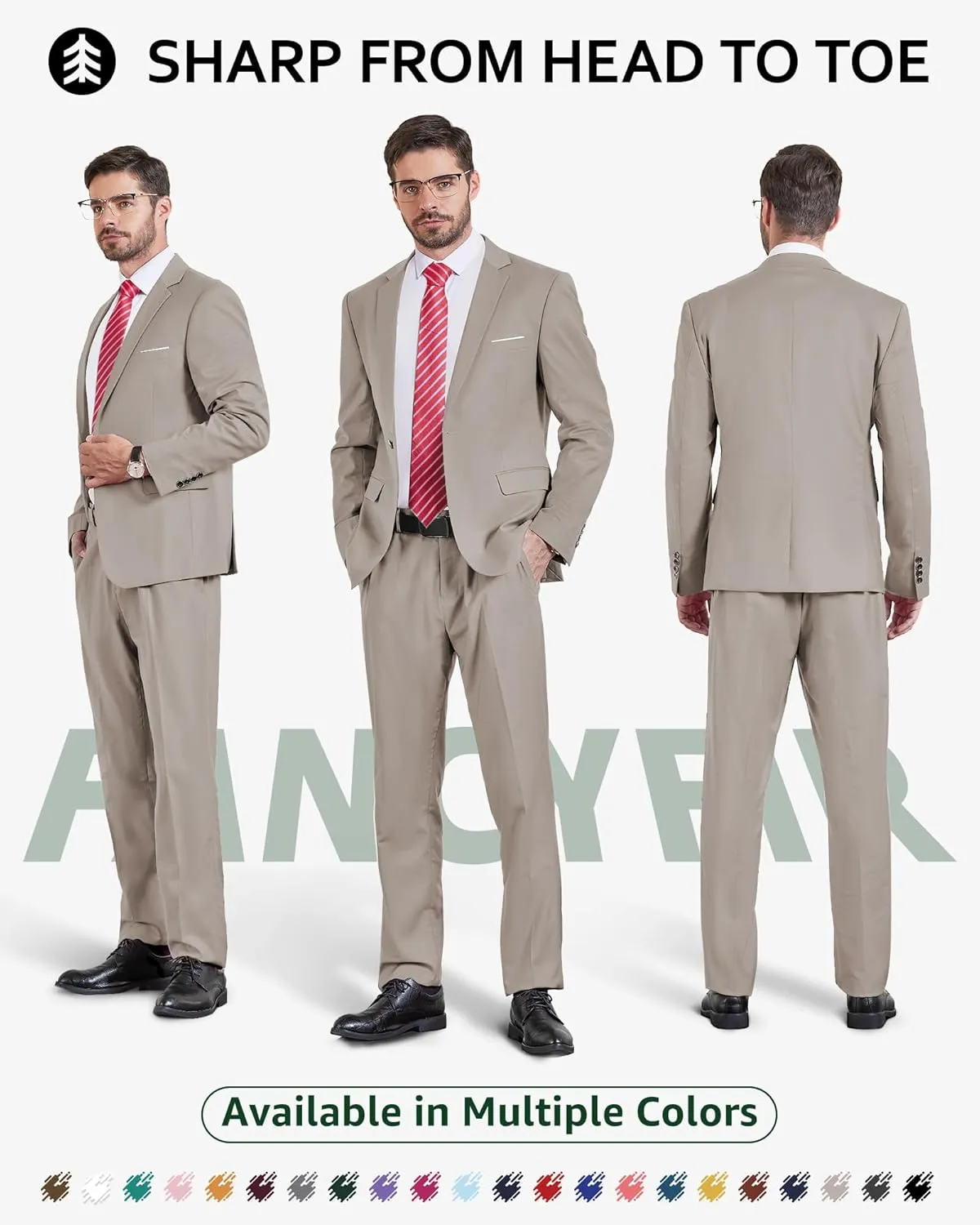 Men's 2 Pieces Slim Fit Suit Set, One Button Solid Jacket Pants for Party, Business, Wedding, Homecoming
