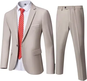 Men's 2 Pieces Slim Fit Suit Set, One Button Solid Jacket Pants for Party, Business, Wedding, Homecoming