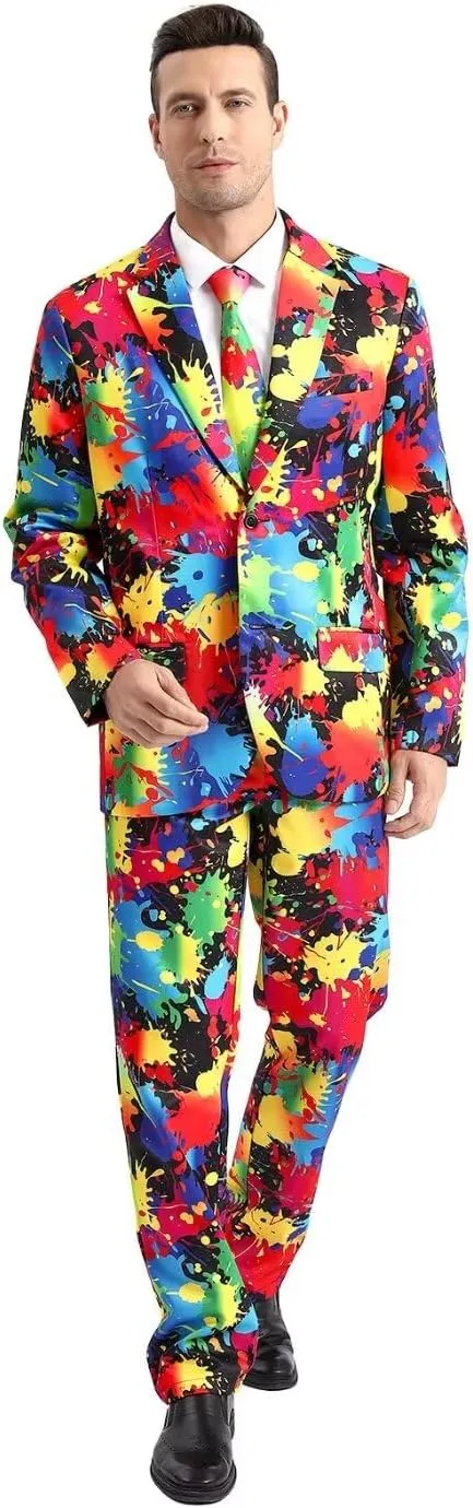 Men's 3-Piece Pride Rainbow Suits, Two Button Jacket & Pants & Tie