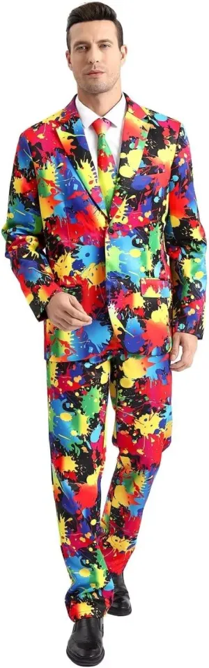 Men's 3-Piece Pride Rainbow Suits, Two Button Jacket & Pants & Tie