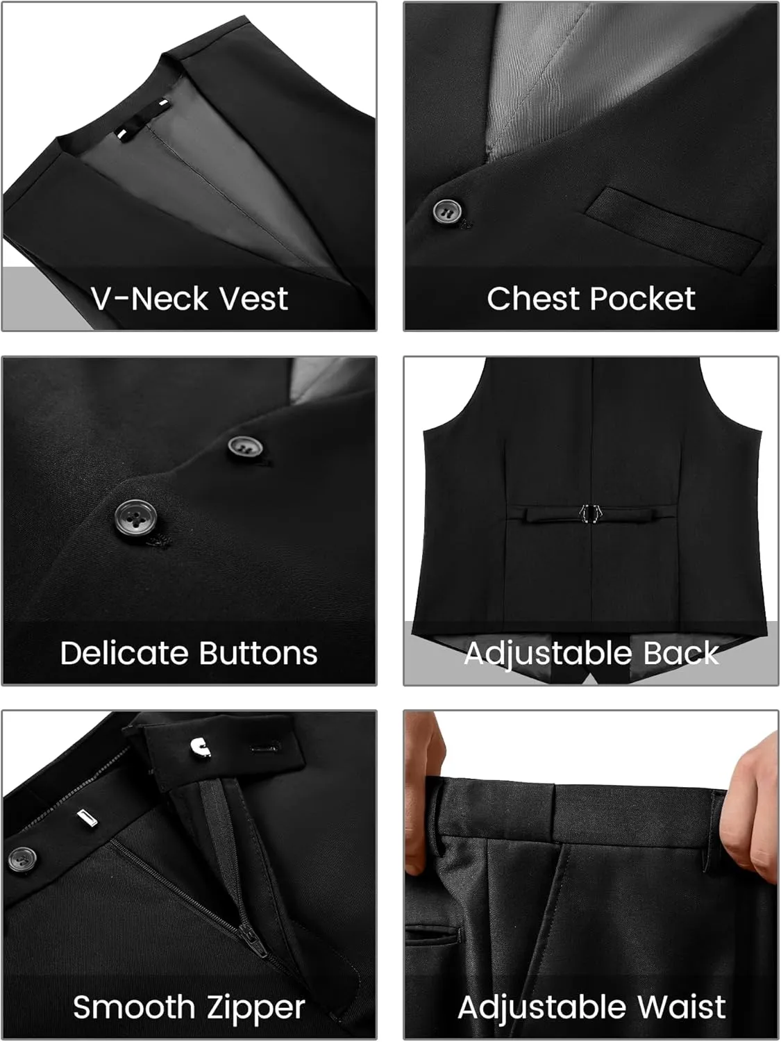 Men's 3 Piece Slim Fit Suit Set, Two Button Blazer Solid Suit Jacket Vest Pants Tuxedo Set for Wedding Prom