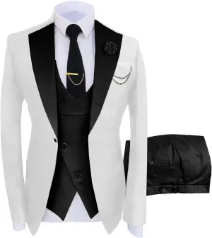 Men's 3 Pieces Suit Slim Fit Tuxedo Suit Formal Business Best Man Wedding Suit Jacket Pants Set
