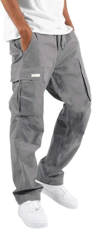 Mens Drawstring Cargo Pants Casual Solid Stretch Waist Sweatpants Running Athletic Tactical Trousers with Pockets