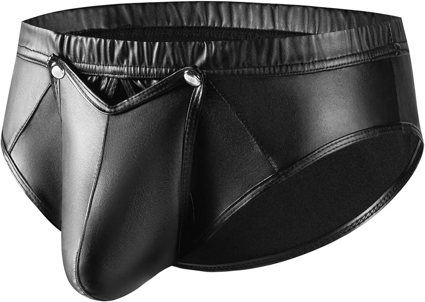 Mens Leather Briefs- Bulge Pouch Hot Short Pants Underwear Sexy Lingerie, Black, S-5XL