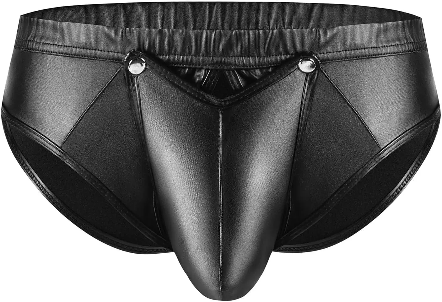 Mens Leather Briefs- Bulge Pouch Hot Short Pants Underwear Sexy Lingerie, Black, S-5XL