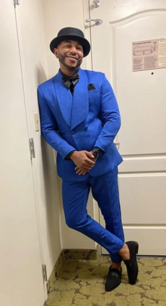 Mens Shawl Lapel Suit Patterned Double Breasted Wedding Tuxedos Prom Suits Jacket Pants Groomsmen Suit