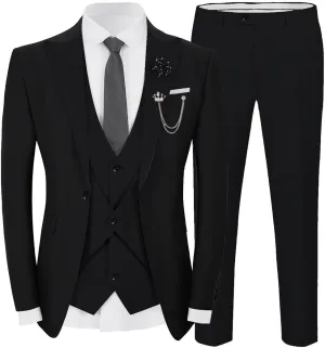 Men's Slim Fit Suit 3 Piece Classic One Button Formal Wedding Prom Suit Business Blazer Vest Pants
