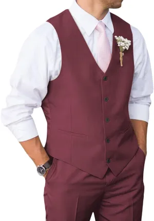Mens Suit 2 Piece Slim Fit Suit for Men Vest Pants Suit Set for Wedding Groom Formal Business