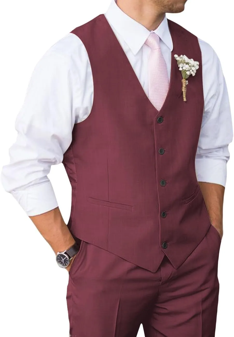 Mens Suit 2 Piece Slim Fit Suit for Men Vest Pants Suit Set for Wedding Groom Formal Business