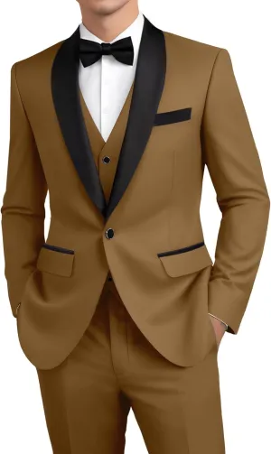 Mens Suit 3 Piece Formal Shawl Lapel Tuxedo for Men Wedding Suits One Button Jacket Vest Pants Set
