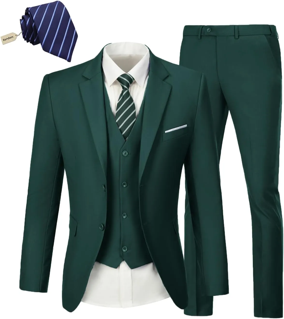 Men's Suit Slim Fit 3 Piece Wedding Dress Tux Suit Set Two Buttons Business Suits Blazer Jacket Vest Pants with Tie