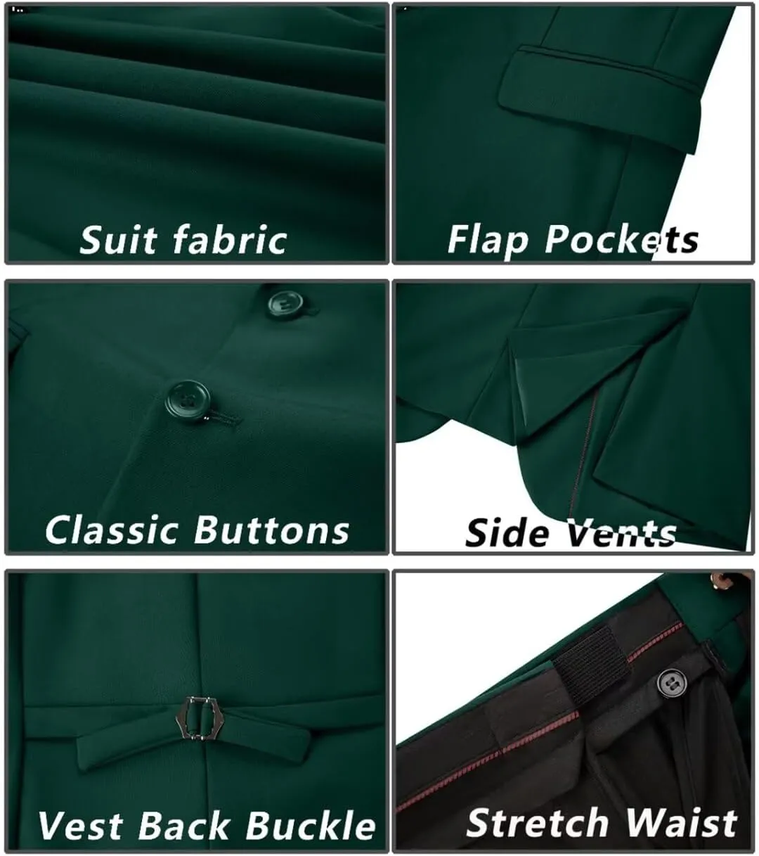Men's Suit Slim Fit 3 Piece Wedding Dress Tux Suit Set Two Buttons Business Suits Blazer Jacket Vest Pants with Tie