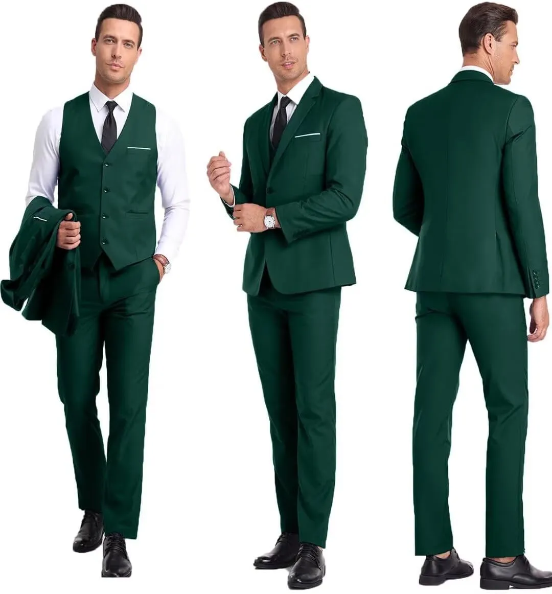 Men's Suit Slim Fit 3 Piece Wedding Dress Tux Suit Set Two Buttons Business Suits Blazer Jacket Vest Pants with Tie