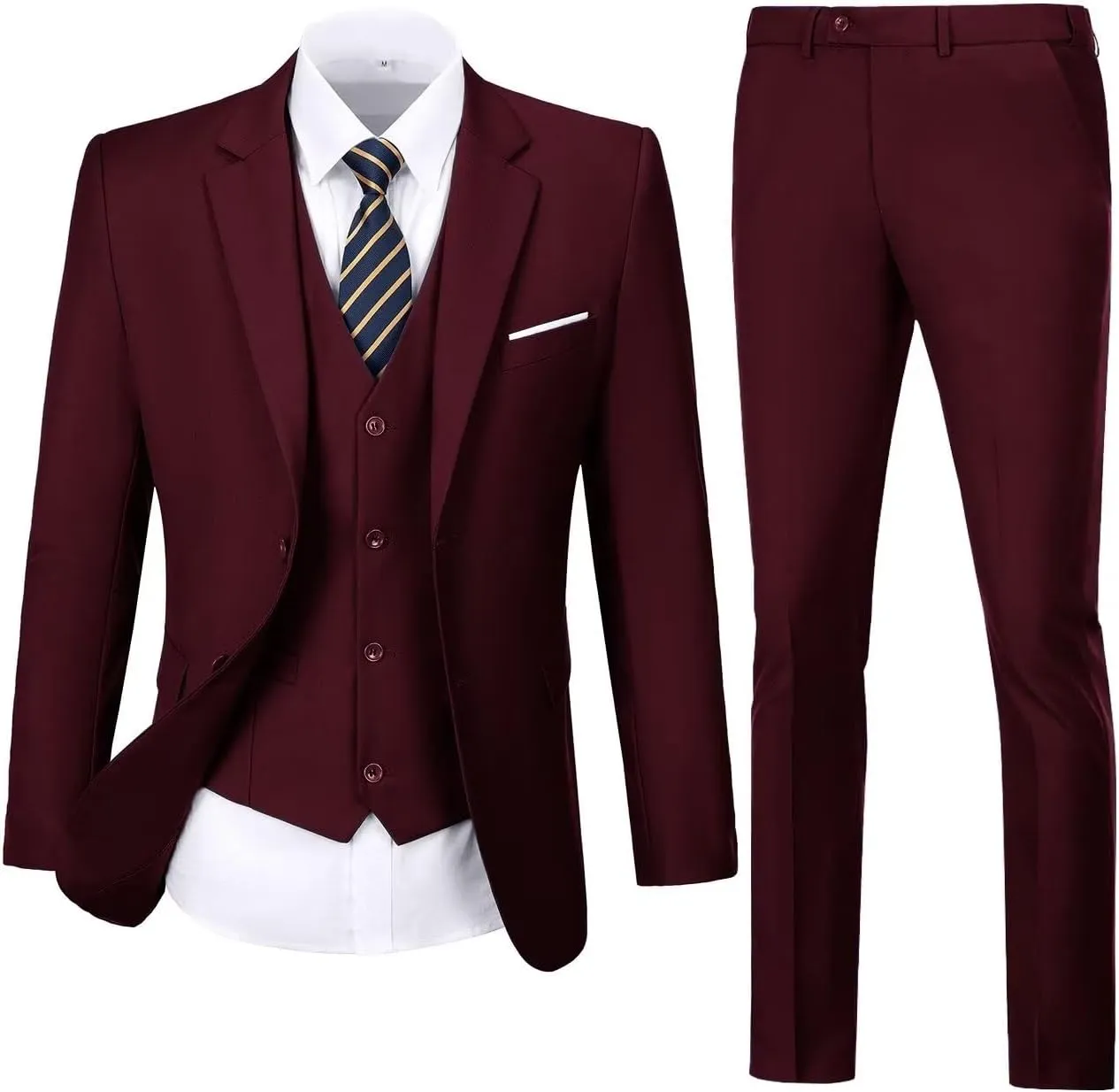 Mens Suit Solid Two Button Slim Fit Suit Set for Wedding Formal Business Suit Men 3 Piece Suit Blazer Vest Pants Set