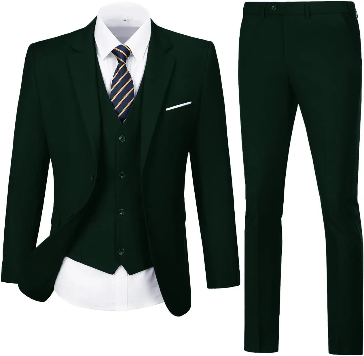 Mens Suit Solid Two Button Slim Fit Suit Set for Wedding Formal Business Suit Men 3 Piece Suit Blazer Vest Pants Set