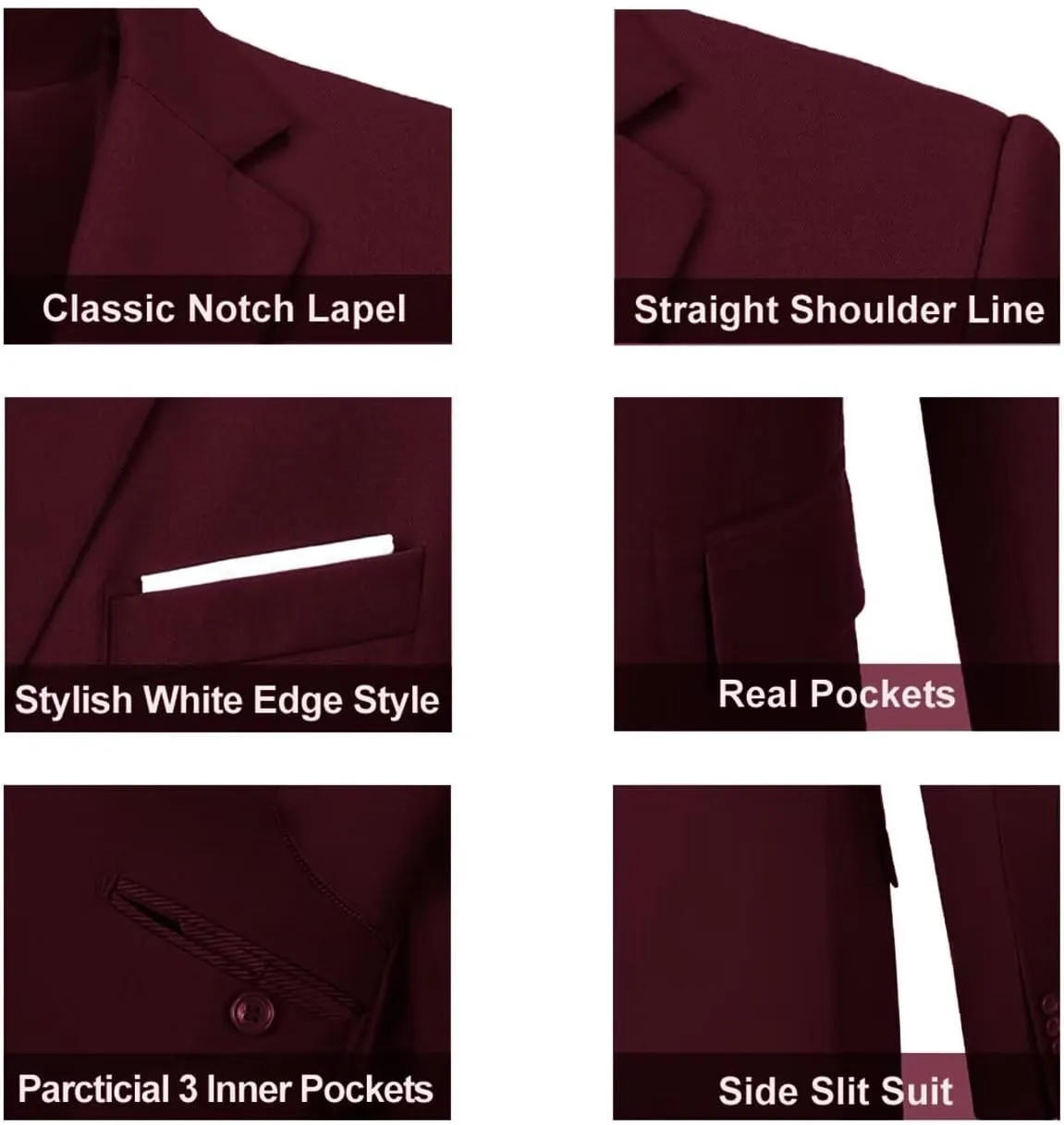 Mens Suit Solid Two Button Slim Fit Suit Set for Wedding Formal Business Suit Men 3 Piece Suit Blazer Vest Pants Set