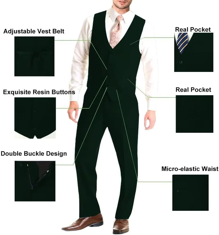 Mens Suit Solid Two Button Slim Fit Suit Set for Wedding Formal Business Suit Men 3 Piece Suit Blazer Vest Pants Set