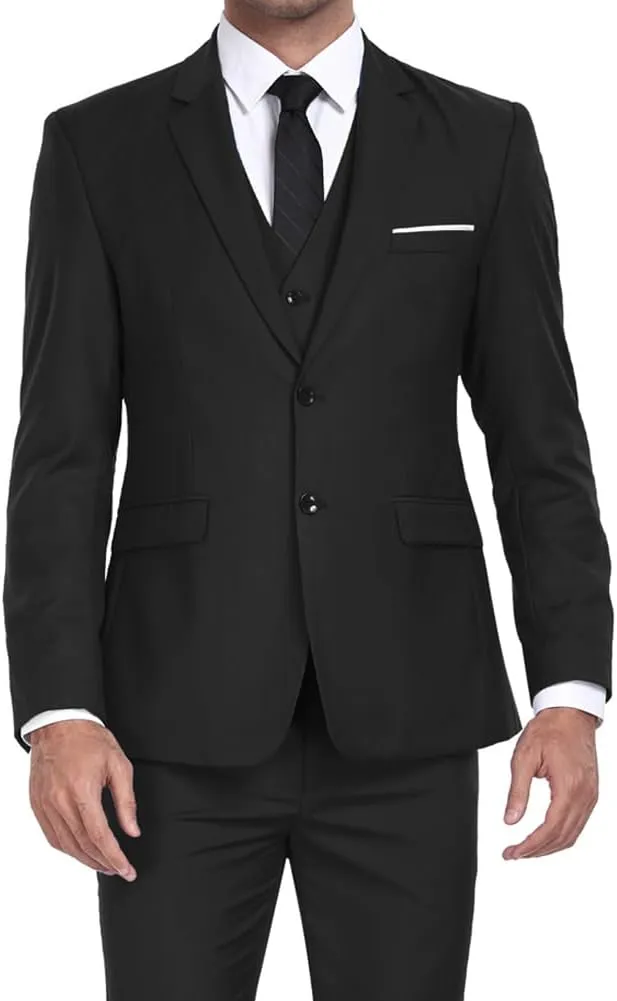 Men's Suits 3 Piece Slim Fit Dress Tuxedo for Men Two Button Solid Jacket Vest Pants Set