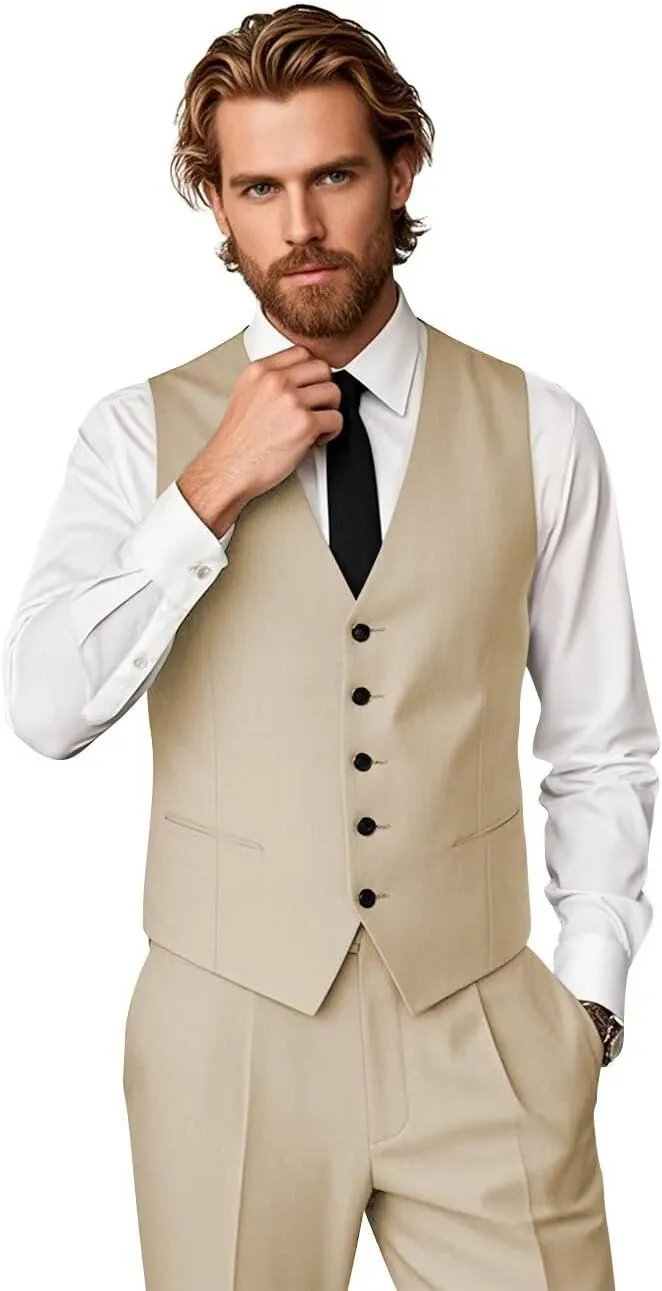Mens Vest and Pants Suit Set Slim Fit 2 Piece Wedding Suits for Groomsmen Business Prom Homecoming Formal Set