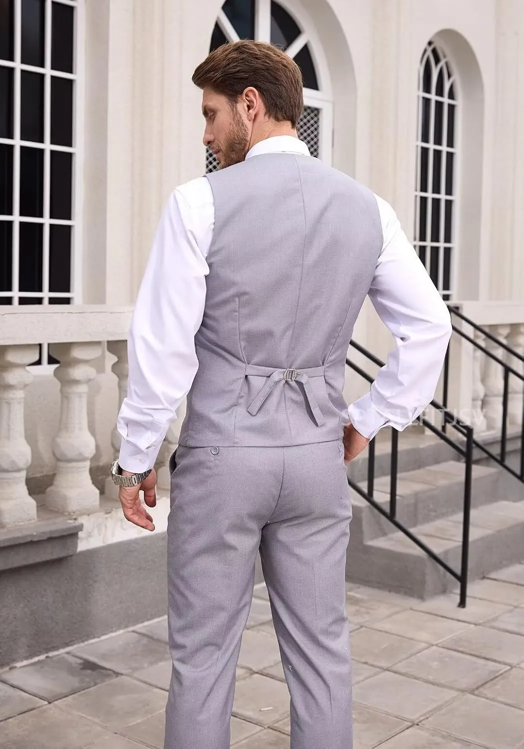 Mens Vest and Pants Suit Set Slim Fit 2 Piece Wedding Suits for Groomsmen Business Prom Homecoming Formal Set