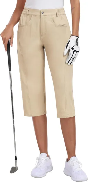 MoFiz Women's Capri Pants with Pockets Lightweight Cropped Golf Hiking Pants Quick Dry Summer Elastic Waist Capris