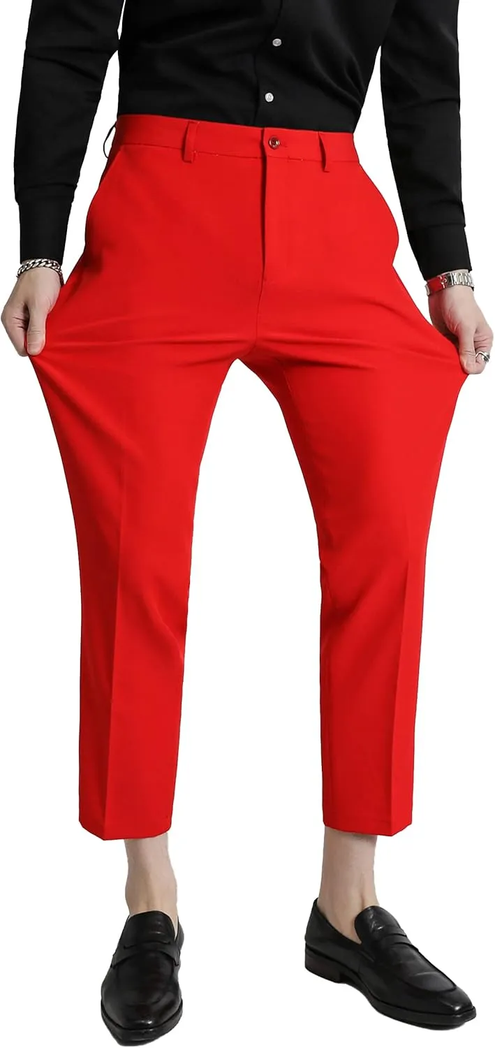 MOGU Ankle-Length Dress Pants for Men Slim Fit Cropped Trousers