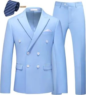 MOGU Mens 2 Piece Double Breasted Suit Slim Fit Tuxedo Blazer and Pants for Wedding Prom Homecoming