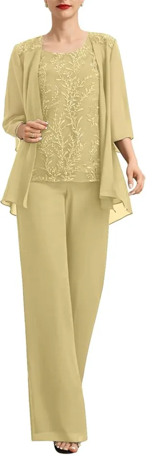 Mother of The Bride Pant Suits for Women Dressy - Lace Chiffon Grandmother of The Bride Dresses with Jacket