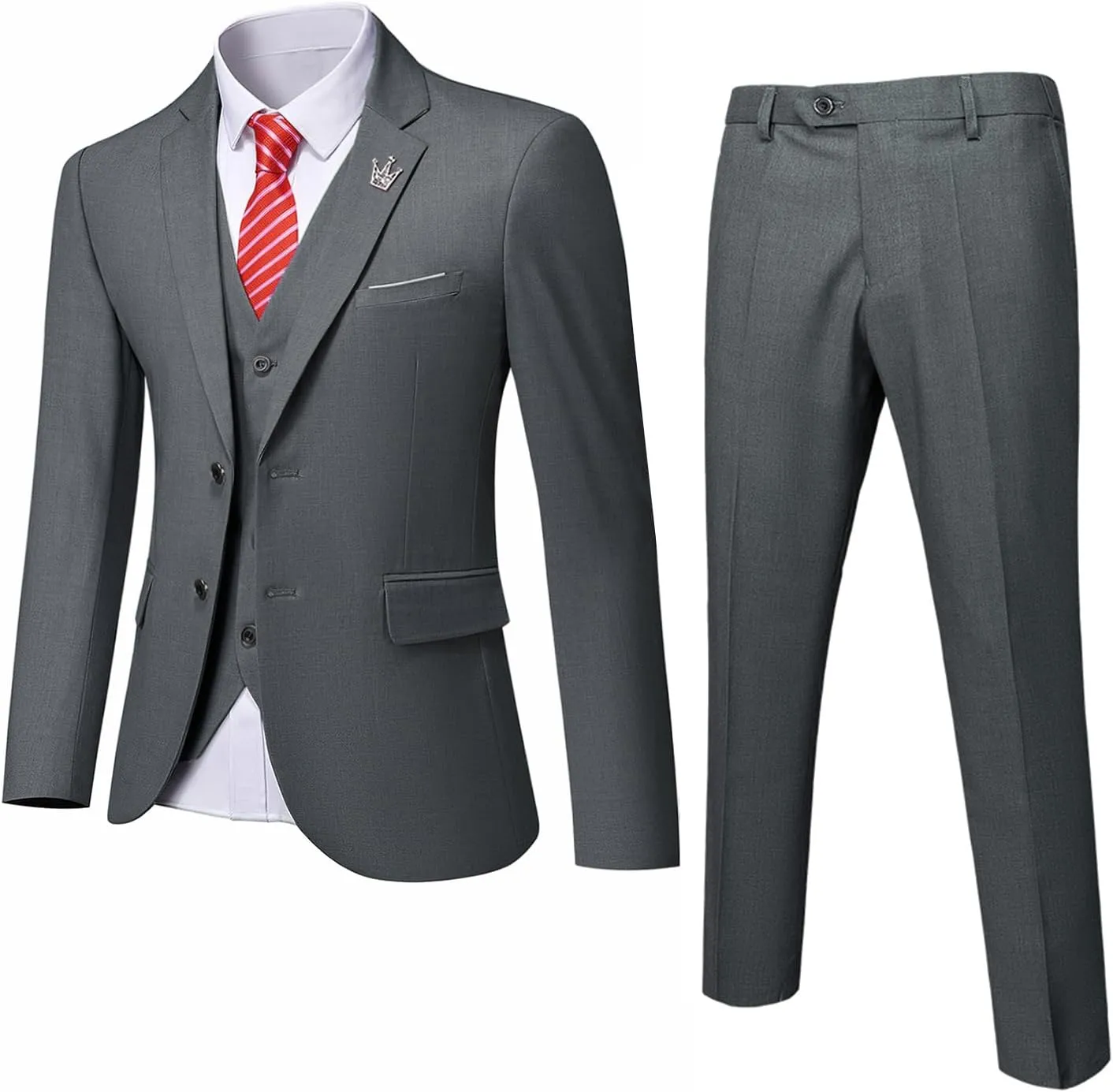 MrSure Mens 3 Piece Suit Blazer, Slim Fit Tux with 2 Button, Jacket Vest Pants & Tie Set for Party, Wedding and Business