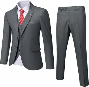 MrSure Mens 3 Piece Suit Blazer, Slim Fit Tux with 2 Button, Jacket Vest Pants & Tie Set for Party, Wedding and Business