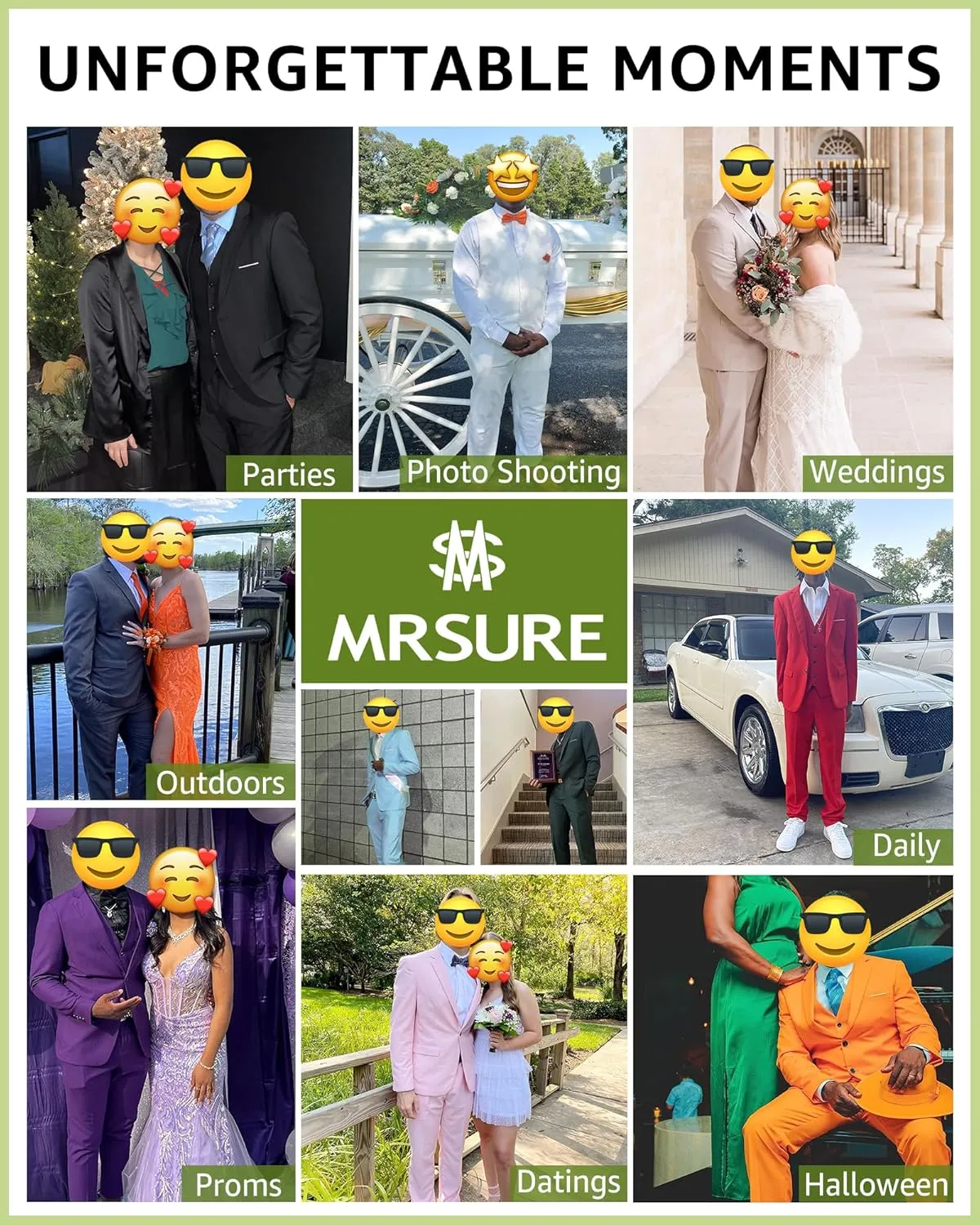 MrSure Mens 3 Piece Suit Blazer, Slim Fit Tux with 2 Button, Jacket Vest Pants & Tie Set for Party, Wedding and Business