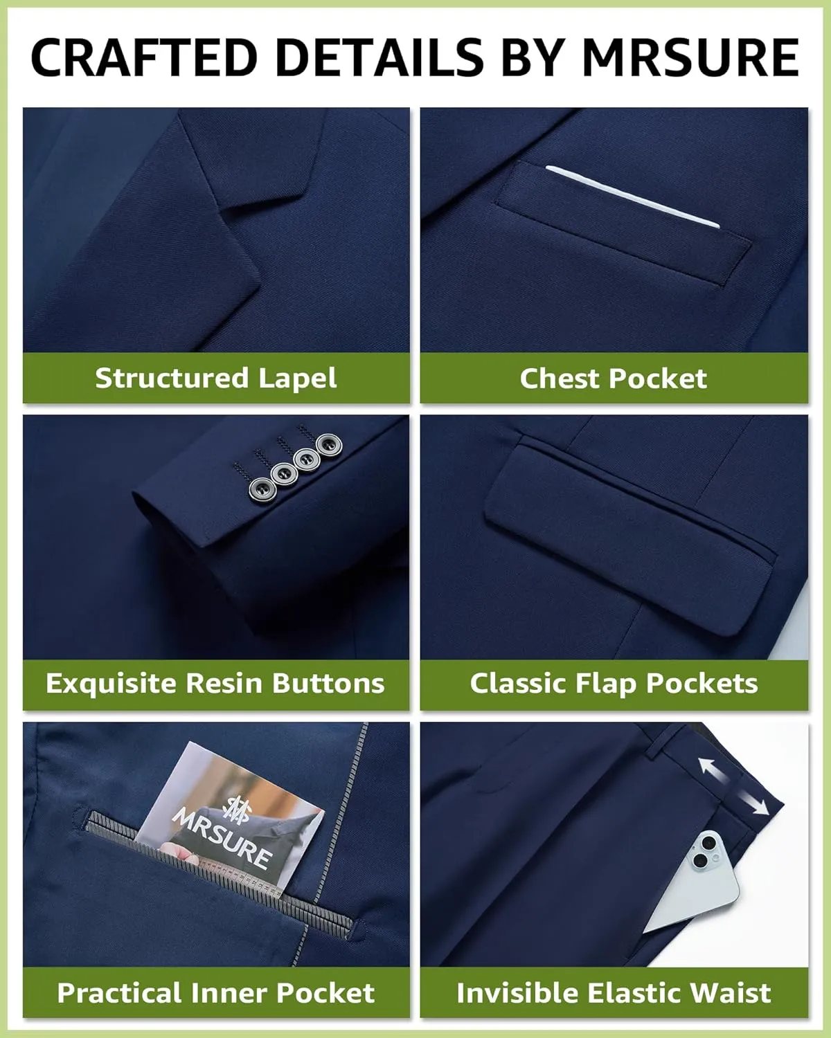 MrSure Mens 3 Piece Suit Blazer, Slim Fit Tux with 2 Button, Jacket Vest Pants & Tie Set for Party, Wedding and Business