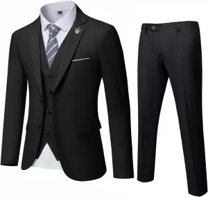 MrSure Mens 3 Piece Suit Blazer, Slim Fit Tux with 2 Button, Jacket Vest Pants & Tie Set for Party, Wedding and Business