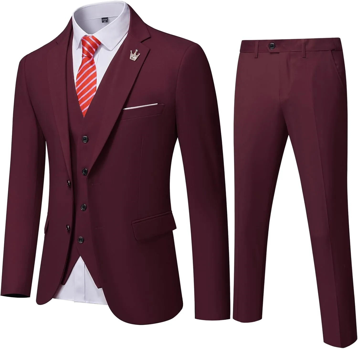 MY'S Men's 3 Piece Slim Fit Suit Set, Two Button Blazer Jacket Vest Pants with Tie, Solid Wedding Dress Tux and Trousers