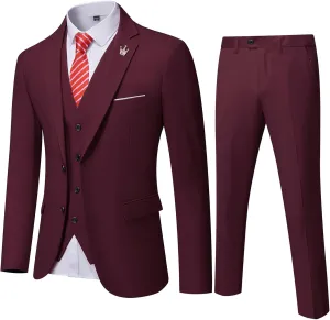 MY'S Men's 3 Piece Slim Fit Suit Set, Two Button Blazer Jacket Vest Pants with Tie, Solid Wedding Dress Tux and Trousers