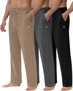 Neer 3 Pack Men's Yoga Sweatpants, Athletic Lounge Drawstring Pants Open Bottom Casual Loose Workout Jogger Pant with Pockets