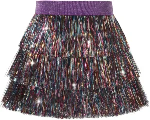 Noomelfish Girls Tinsel Fringe Skirt Sparkly Tassel Metallic Party Skirt(5-12 Years)
