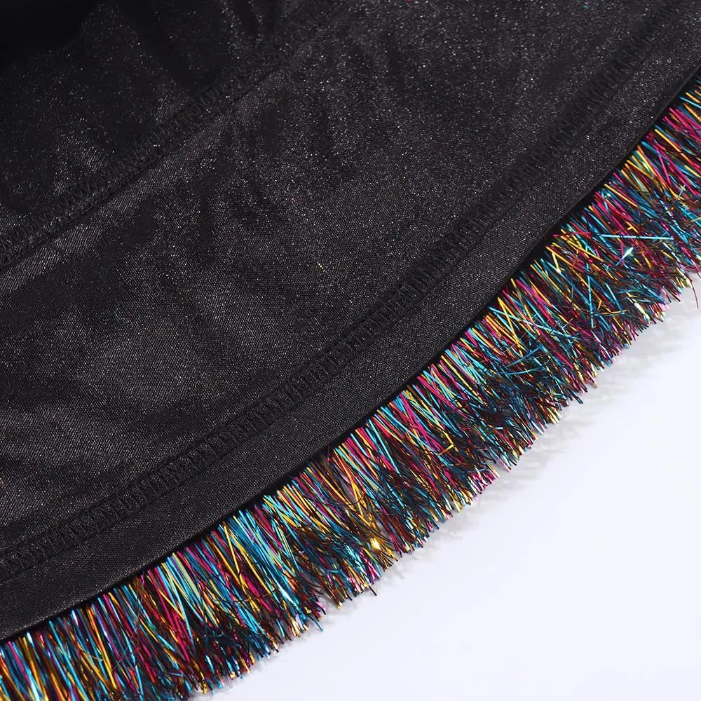 Noomelfish Girls Tinsel Fringe Skirt Sparkly Tassel Metallic Party Skirt(5-12 Years)
