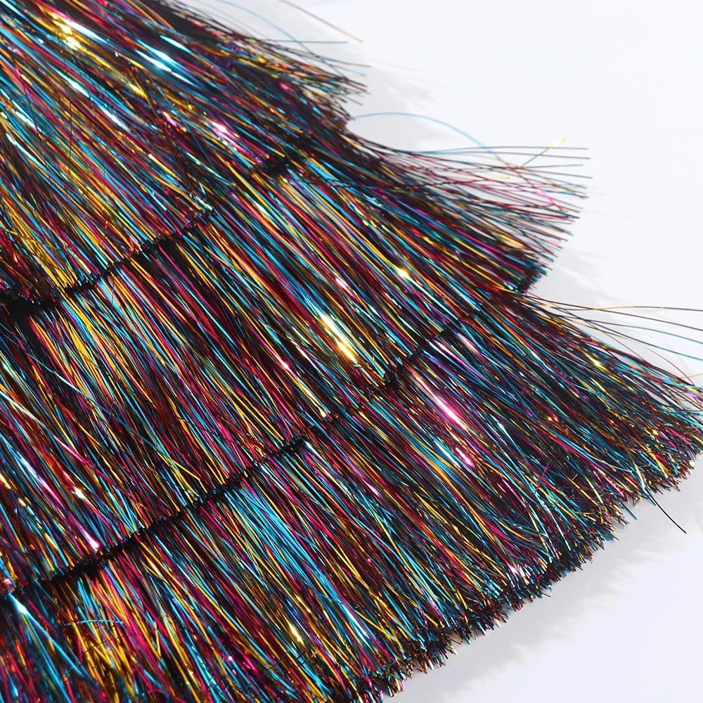 Noomelfish Girls Tinsel Fringe Skirt Sparkly Tassel Metallic Party Skirt(5-12 Years)