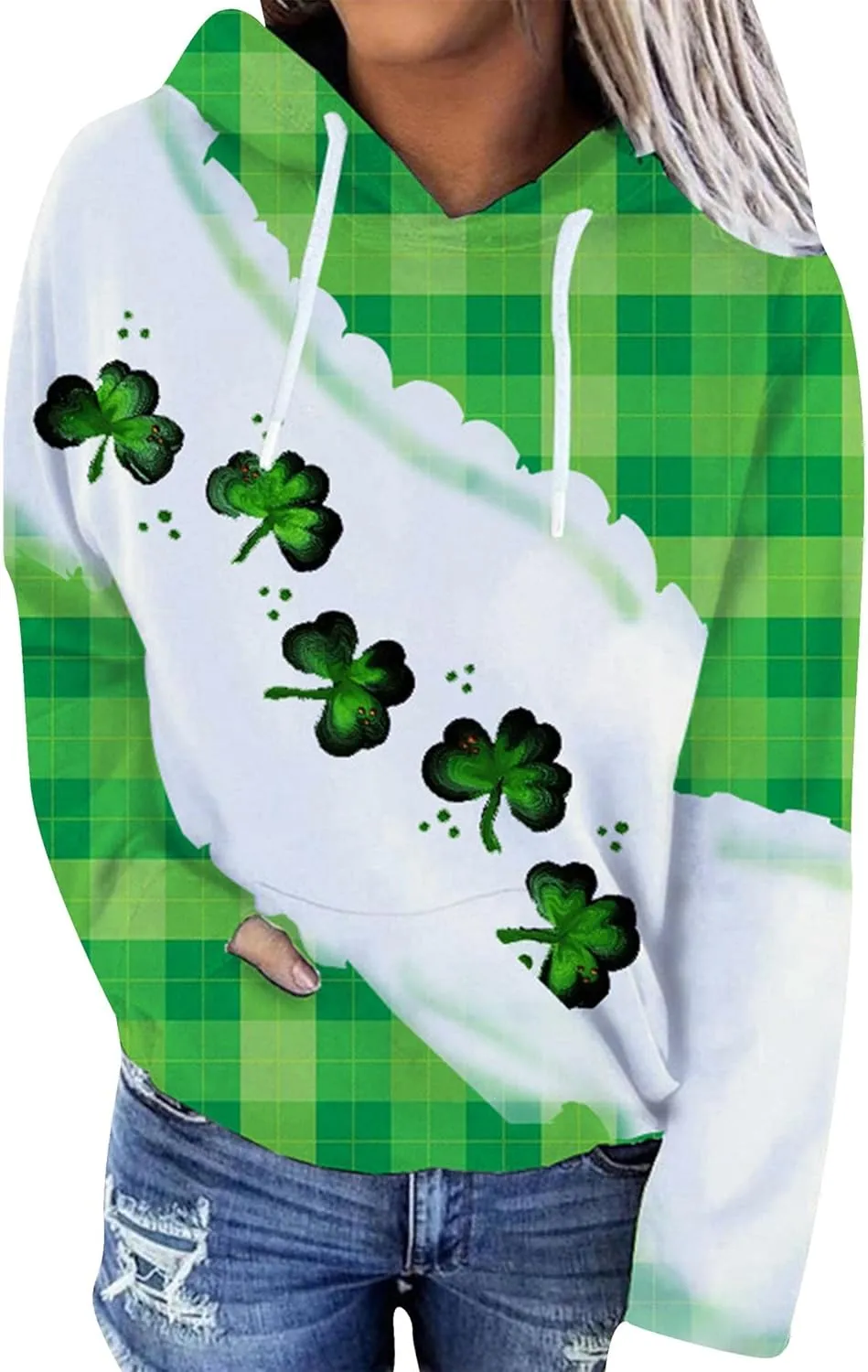 OMZIN Women's St. Patrick's Day Hooded Sweatshirt Long Sleeve Shamrock Sweatshirt