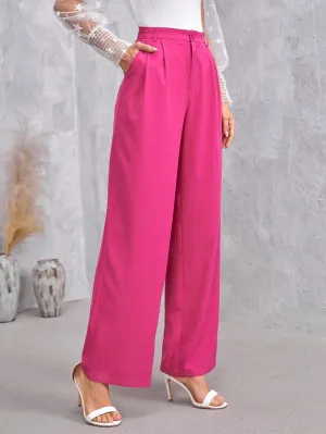 Pants for Women - Solid Zip Up Straight Leg Pants (Color : Hot Pink, Size : Medium)