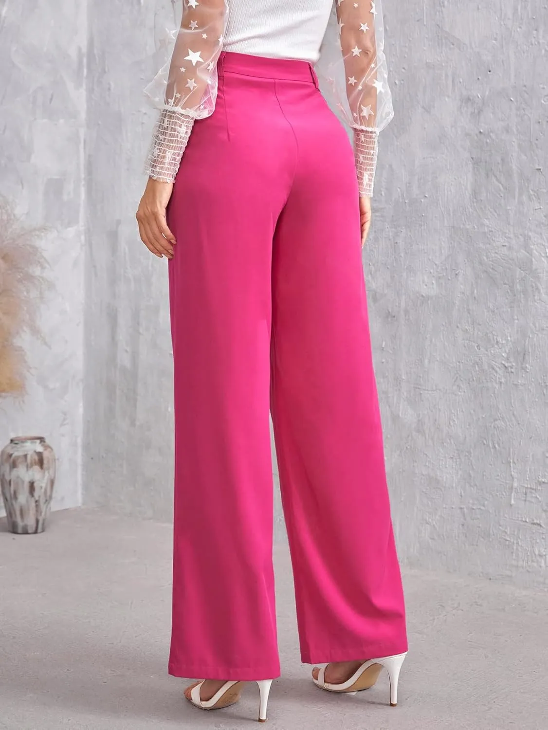 Pants for Women - Solid Zip Up Straight Leg Pants (Color : Hot Pink, Size : Medium)