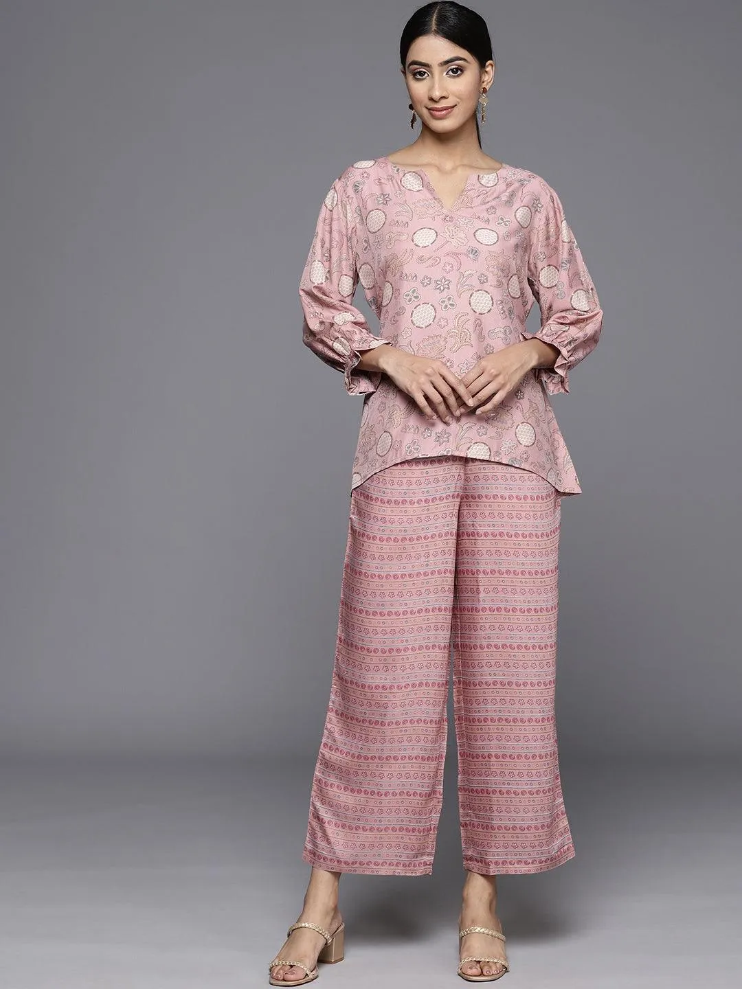 Pink Printed Silk Blend Co-Ords