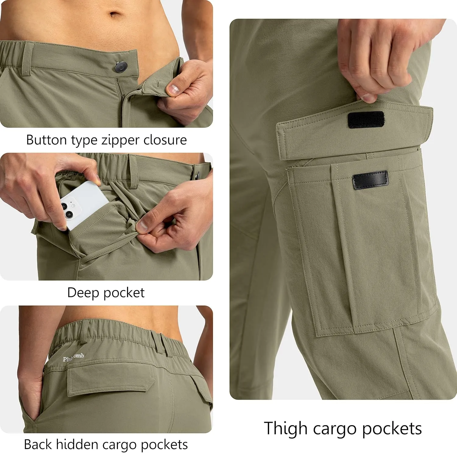 Pinkbomb Men's Hiking Cargo Pants with 7 Pockets Slim Fit Stretch Joggers Golf Cargo Work Pants for Men